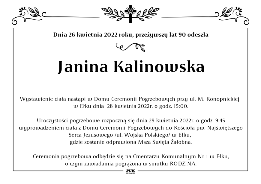 Janina Kalinowska - nekrolog